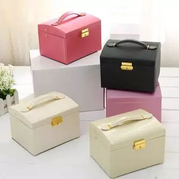 Красота Серьги Мода Искусственная Кожа Украшения Коробка Ожерелье Серьги Браслет Кейс Для Хранения Шкаф красный