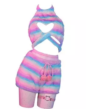 Красота Животное Холтер Верх и Низ Открытая Маскировка [Mobbunny] Женский Костюм, Косплей, Косплей, Аниме, Игра, Радуга, Стиль, Кошка, Мо, Пушистый, Крутой,