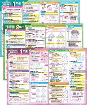 Краткое содержание курса математики в школе Бата за 3 года обучения в средней школе. Набор из 3 плакатов для вступительного экзамена в среднюю школу, сделанных в Японии. Размер B3 x Высота