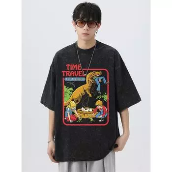 Кража динозавра поймана малыша стираная ретро футболка мужская модная одежда хлопок летние повседневные топы футболка S