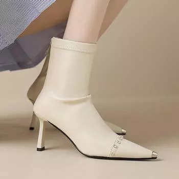 Krazing Pot, эластичные ботинки из микрофибры с острым носком на тонком высоком каблуке и молнии, женские ботильоны с кристаллами 34 чёрный