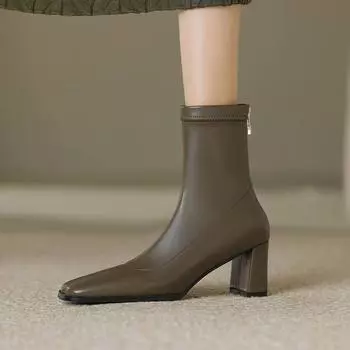 Krazing Pot, базовый дизайн, зимние ботинки из микрофибры, современные ботинки на толстом высоком каблуке с квадратным носком, женские ботильоны 34 чёрный