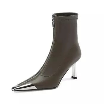 Krazing Pot, базовый дизайн, зимние ботинки из микрофибры с острым носком, современные женские ботильоны на металлическом тонком высоком каблуке 34 чёрный