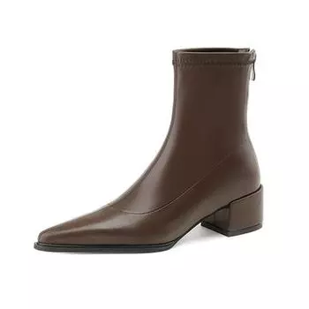 Krazing Pot, базовый дизайн, зимние ботинки из микрофибры с острым носком, современные ботинки на толстом среднем каблуке, женские ботильоны 34 чёрный