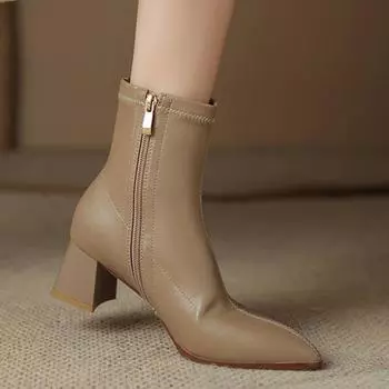 Krazing Pot, базовый дизайн, зимние зимние ботинки из микрофибры с острым носком, эластичные ботинки на среднем каблуке, женские ботильоны 34 чёрный