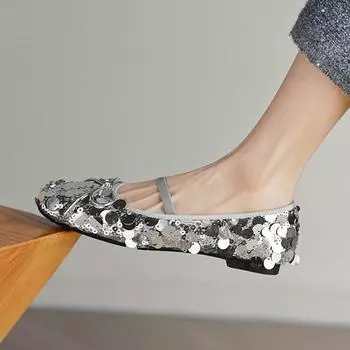 Krazing Pot Блестящая ткань мода весна размер 42 41 низкий каблук женские туфли с круглым носком балетки танцы неглубокие балетки 35 чёрный