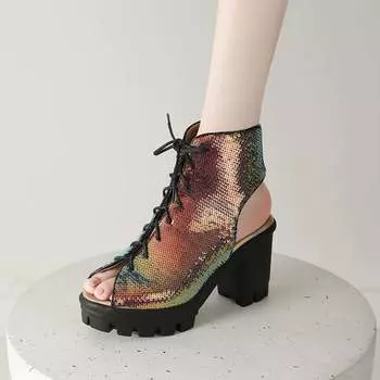 Krazing Pot Блестящая ткань весна лето размер 43 размер 42 женские платформы женские открытый носок сексуальные летние сапоги толстые туфли-лодочки 35