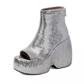Krazing Pot Блестящая ткань весна лето размер 43 размер 42 женские платформы женские открытый носок сексуальные летние сапоги молния толстая подошва лодочки 35