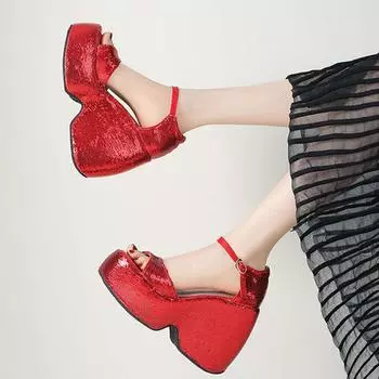 Krazing Pot Блестящая ткань весна-осень размер 43 женские туфли на платформе супер высокие каблуки женские водонепроницаемые туфли с открытым носком 35