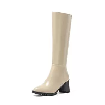 Krazing Pot Cow Leather Autumn Winter Shoes Thick high Heels Big Size 45 Size 44 Size 46 Women Keep Warm Knee Boots 34 чёрный