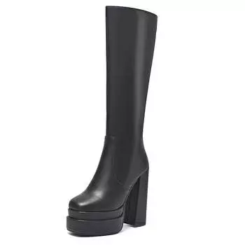 Krazing Pot Cow Leather Autumn Winter Shoes Super High Heels Size 46 Leather Platform Boots Women Keep Warm Thigh High Boots 34 чёрный