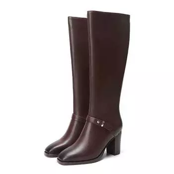 Krazing Pot коровья кожа осенне-зимняя обувь на толстом высоком каблуке большого размера 45 размера 44 с молнией в лаконичном стиле женские теплые сапоги до колена 34 чёрный