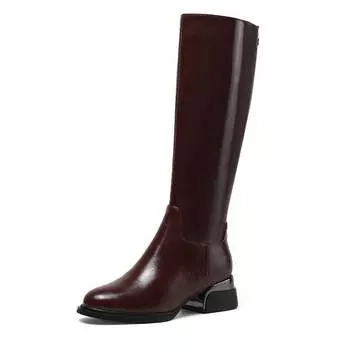 Krazing Pot Cow Leather Autumn Winter Shoes Thick Med Heels Big Size 45 Size 44 Size 46 Women Keep Warm Knee Boots 34 чёрный