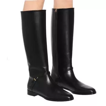 Krazing Pot Cow Leather Rivets Autumn Winter Shoes Thick Med Heels Big Size 45 Size 44 Zipper Decoration Concise Style Women Keep Warm Knee Boots 34 чёрный