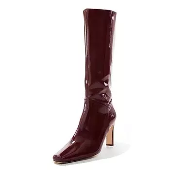 Krazing Pot Осенне-зимняя обувь из коровьей кожи, модные ботинки с квадратным носком, сохраняющие тепло, на толстом высоком каблуке, высокие сапоги до бедра 34 чёрный