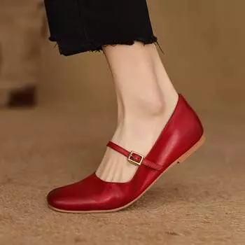 Krazing Pot Cow Skin Fashion Spring Autumn Beauty Flat with Women Square Toe Shoes Mary Janes Shallow Flats 35 чёрный