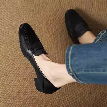 Krazing Pot Cow Skin Fashion Spring Autumn med Heels slip on Oxford Shoes Women Round Toe Leisure offce lady pumps 35 коричневый