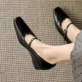 Krazing Pot Cow Skin Fashion Spring Autumn Wedges Heels Buckle Straps Women Square Toe Pumps 35 чёрный