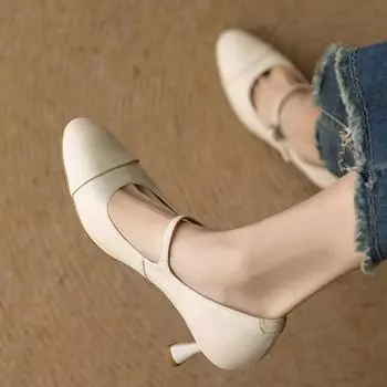 Krazing Pot Cow Skin Fashion Spring Autumn Stiletto High Heels Buckle Straps Women Round Toe Shoes Modern Pumps 35 чёрный