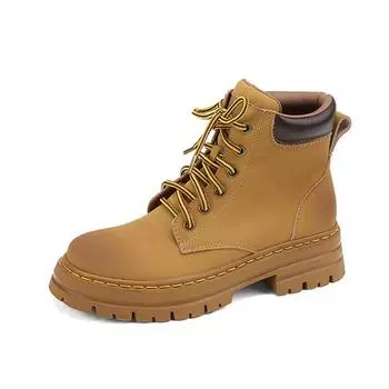 Krazing Pot Cow Skin Осенне-зимние туфли на среднем каблуке Ковбойские сапоги с круглым носком Теплые ботильоны на шнуровке 34 чёрный