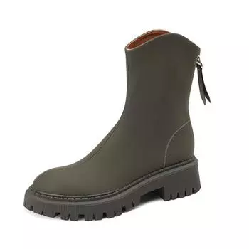 Krazing Pot Cow Skin Осенне-зимние туфли на среднем каблуке Ковбойские ботинки на платформе с круглым носком Теплые ботильоны на молнии 34 чёрный