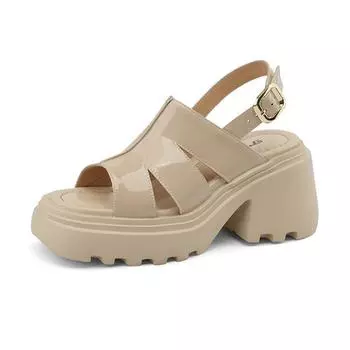 Krazing Pot Летняя обувь на толстом высоком каблуке и платформе с открытым носком из коровьей кожи, повседневные непромокаемые женские сандалии с пряжкой и ремешками 34 чёрный