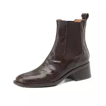 Krazing Pot Cow Skin Round Toe Зимние ботинки Chelsea на толстом каблуке Женские ботинки для отдыха на щиколотке 34 чёрный