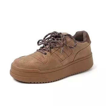 Krazing Pot Cow Skin Spring Autumn Summer Sneakers Platform Lace Up White Sneakers Thick Bottom Women Superstar Casual Shoes 35