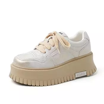 Krazing Pot Cow Skin Spring Autumn Summer Sneakers Platform Lace Up White Sneakers Thick Bottom Women Casual Shoes 35