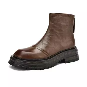 Krazing Pot Cow Skin Зимние ботинки с круглым носком и толстым каблуком Модные женские ботинки для мотоциклистов на платформе с застежкой-молнией Ботильоны 34 чёрный