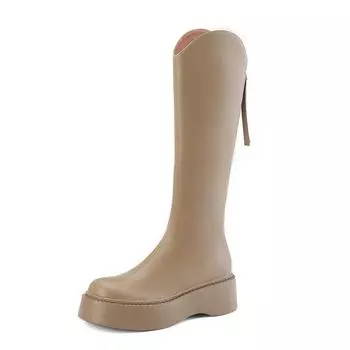 Krazing Pot Осенне-зимняя обувь из коровьего спилка, сапоги для верховой езды на толстой платформе, с круглым носком, сохраняющие тепло, на молнии, высокие сапоги до бедра 34 чёрный