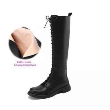 Krazing Pot Cow Split Skin Autumn Winter Shoes Concise Thick Heels Size 41 Thigh High Boots Keep Warm Round Toe Slip on Retro Knee Boots 34