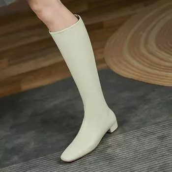 Krazing Pot Осенне-зимняя обувь из коровьего спилка на низком каблуке, сапоги для верховой езды, квадратный нос, сохраняющие тепло, высокие сапоги на молнии 34 чёрный