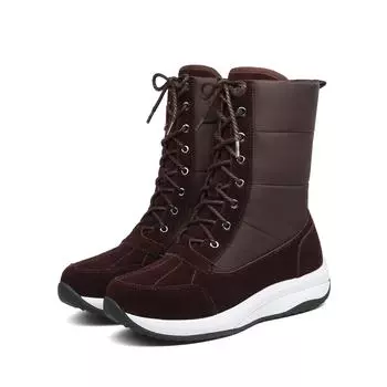 Krazing Pot Cow Suede Down Tarpaulin Autumn Winter Shoes Med Heels Size 44 Wedges Super Size Snow Boots Lace Up Keep Warm Mid-calf Boots 35 чёрный