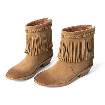 Krazing Pot Cow Suede Nubuck Осенне-зимние туфли Ботинки Челси с круглым носком Сохраняют тепло Низкие каблуки Ботильоны с кисточками и бахромой 34 чёрный