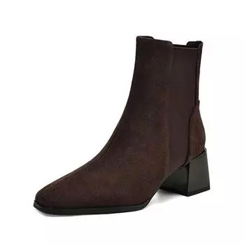 Krazing Pot Зимние ботинки челси из коровьей замши с квадратным носком и толстым каблуком, размер 43, женские элегантные ботильоны в стиле ретро 34 чёрный