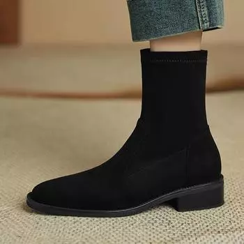Krazing Pot Flock Модная обувь осень-зима Ботинки Челси на среднем каблуке с круглым носком Теплые эластичные ботильоны европейского размера 43 34 чёрный