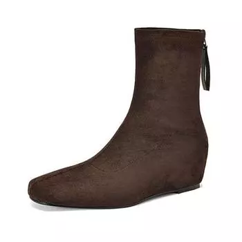 Krazing Pot Flock Осенне-зимняя обувь Ретро-мода Туфли на танкетке Размер 43 Молния Квадратный носок Теплые ботильоны 34 чёрный