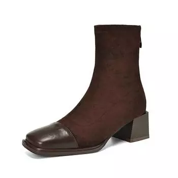 Krazing Pot Flock Осенне-зимняя обувь Ретро-мода Толстые каблуки Размер 43 Квадратный носок Теплые ботильоны 34 чёрный