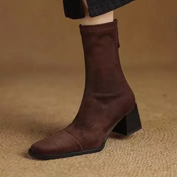 Krazing Pot Flock Осенне-зимняя обувь Толстые каблуки Эластичные ботинки Платформа Квадратный носок Теплые ботильоны 34 чёрный