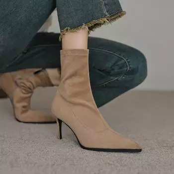 Krazing Pot Flock остроносые зимние туфли на шпильках с высоким каблуком современные короткие женские сапоги современная мода эластичные ботильоны 34