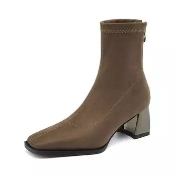 Krazing Pot Flock Square Toe Зимние толстые высокие каблуки Современные женские сапоги с молнией сзади Размер 42 Эластичные ботильоны 34 чёрный