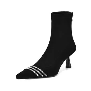 Krazing Pot Flock Зимние туфли на шпильках с высоким каблуком, украшенные кристаллами и бусинами, современные женские сапоги, размер 42, уличные эластичные ботильоны 34 чёрный