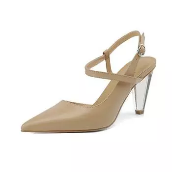 Туфли Krazing Pot из натуральной кожи с острым носком и кристаллами на шпильках Элегантные осенние туфли-лодочки с открытой пяткой для зрелого лета Красные женские туфли-лодочки с неглубокой подошвой 34 красный