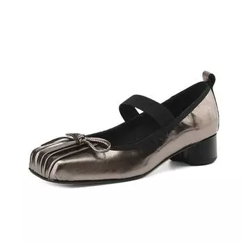 Туфли Krazing Pot из натуральной кожи с квадратным носком и круглым каблуком на среднем каблуке, осенние туфли Мэри Джейн, летние туфли для женщин, осенние туфли-лодочки 34 серебряный