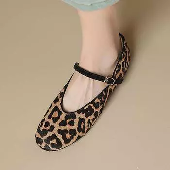 Krazing Pot Horsehair Fur Summer Spring Autumn Low Heels Flat with Leopard Patterns Ballet Shoes Shallow Pumps 35 чёрный