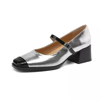 Krazing Pot из коровьей кожи, осенне-летняя обувь на среднем каблуке с квадратным носком, офисные женские туфли Мэри Джейн, разноцветные женские туфли-лодочки на мелкой подошве 34 чёрный