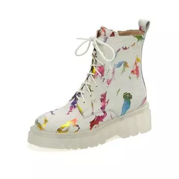 Krazing Pot из коровьей кожи, осенне-зимняя обувь с рисунком, ботинки в стиле вестерн на платформе с круглым носком, женские ботильоны со шнуровкой спереди