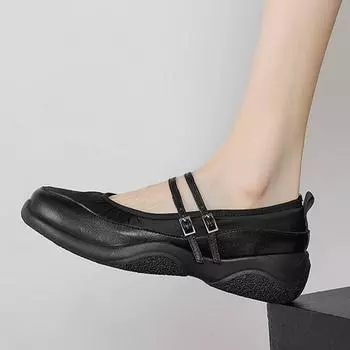 Krazing Pot из коровьей кожи, осенне-летняя обувь с круглым носком и средним каблуком, обувь для отдыха с пряжками и ремешками, женские кроссовки 34 чёрный