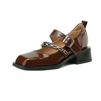 Krazing Pot из натуральной кожи с квадратным носком на среднем каблуке, осенне-летняя обувь, женские туфли Мэри Джейн с металлическими цепочками 34 чёрный